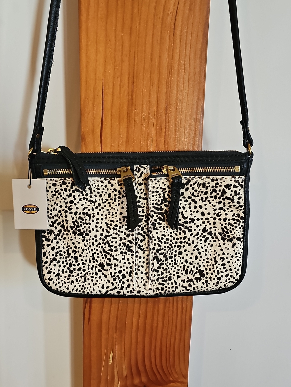 Fossil Black & White Dalmatian-Print Crossbody Bag